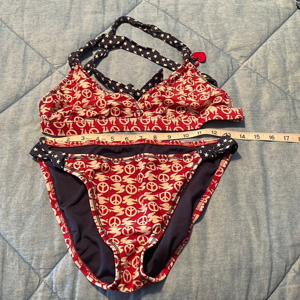 Lucky Brand vintage peace & love bikini set